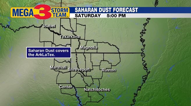 Saharan Dust Forecast for the ArkLaTex on Saturday